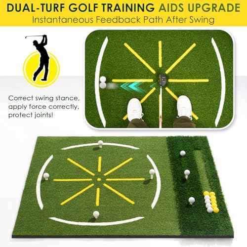 Golf Simulator Cage, 10x8ft Golf Practice Hitting Net with Triple-Layer HD Screen, 5x4ft Golf Mat with Dual Turf for Indoor &Outdoor, Gifts for Men Dad & Golfers - size: 5x4ft (Elite Mat)