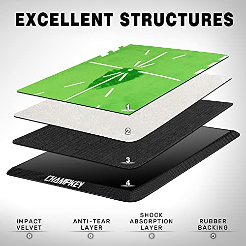 CHAMPKEY Heavy-Duty Golf Hitting Mat - Swing Path Feedback Golf Practice Mat - Ideal for Indoor and Outdoor Training - size: 13" x 17", style: Golf Mat