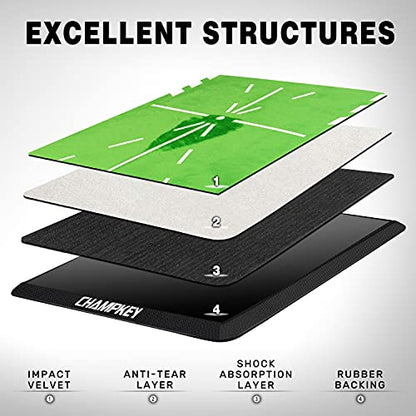 CHAMPKEY Heavy-Duty Golf Hitting Mat - Swing Path Feedback Golf Practice Mat - Ideal for Indoor and Outdoor Training - size: 13" x 17", style: Golf Mat