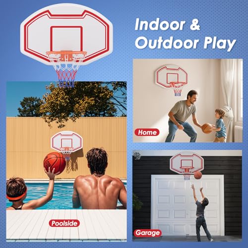Goplus Large Wall Mounted Basketball Hoop, 36" x 24" Shatter-Proof Backboard with 18" Standard Rim, Anti-Tear Net, Indoor Outdoor Basketball Games for Background
