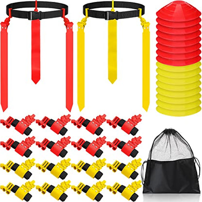 Wettarn 10/16 Player Flag Football Belts Adjustable Flag Football Set with Cones Bag for Youth Adults Kids Training Sport - color: Red, Yellow