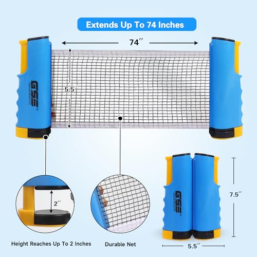 GSE Games & Sports Expert Adjustable Retractable Ping Pong Net Set & Post. Professional Table Tennis Rackets and Balls, Net with Posts and Storage Bag - Pingpong Paddle and Game Table Accessories. | Adjustable, Retractable, Post, Professional, Rackets, Ba