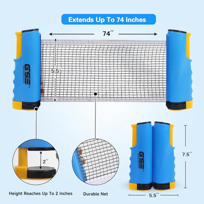 GSE Games & Sports Expert Adjustable Retractable Ping Pong Net Set & Post. Professional Table Tennis Rackets and Balls, Net with Posts and Storage Bag - Pingpong Paddle and Game Table Accessories. | Adjustable, Retractable, Post, Professional, Rackets, Ba