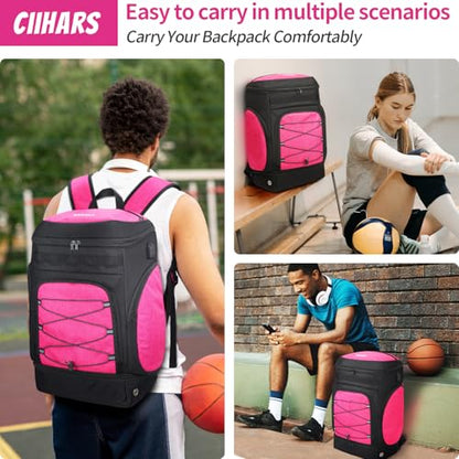 Basketball Backpack Bag Large Sports Bag with Separate Ball holder & Shoes compartment, Best for Basketball, Soccer,Volleyball,Gym - color: Pink