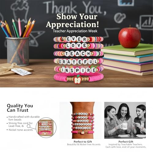 OHOME Teacher Appreciation Gifts - 6 Pack Teacher Appreciation Bracelets | Thank You Teacher Gifts in Bulk,Teacher Outfits Shirts for Women,Teacher Must Haves Supplies - style: Teacher appreciation