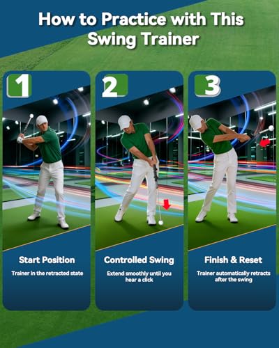 Retractable Golf Swing Training Aid with Click Sound, Right-Handed Golfs Grip Trainer for Tempo & Rhythm, Warm-Up Swing Stick for Chipping & Hitting, Portable Golf Accessories for Men