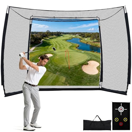 Golf Net with Simulator Impact Screen and Target Cloth, 10x8ft Golf Practice Net for Backyard, Portable Heavy Duty Golf Hitting Net for Outdoor Indoor