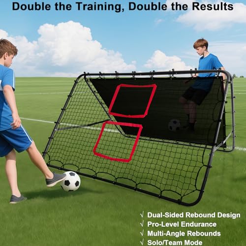 Adjustable Soccer Rebound Net | Double-Angle Soccer Trainer with Steel Frame | Portable Folding Rebounder for Passing & Shooting Practice | Outdoor Sports Equipment for Youth & Adult - size: 6×4FT