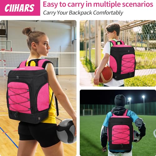 Soccer Bag - Soccer Backpack with Ball Holder,Sport Equipment Bags gifts for soccer stuff Water resistant Includes Separate Cleat Fit Basketball Volleyball Football - color: pink
