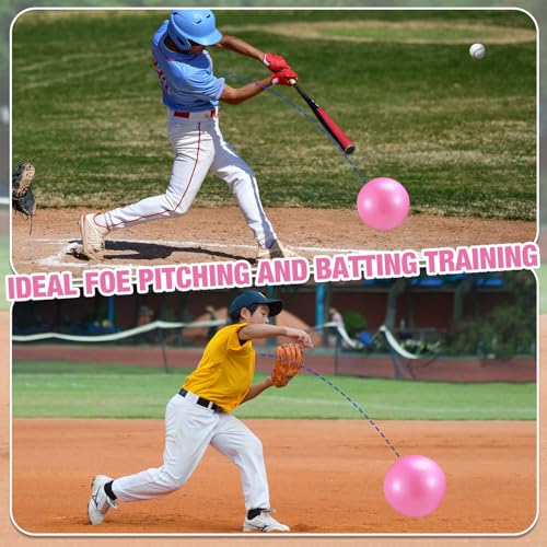 2 Pcs Connection Ball with Pump 9 Inch Pilates Baseball Softball Batting Trainer Improve Arm Action Hitting & Pitching Efficiency Connection Ball for Baseball - color: Pink
