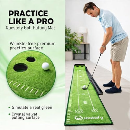 Putting Green Indoor | Wrinkle-Free Golf Mat with Auto Ball Return | Non-Slip Surface & Alignment Markings for Accurate Putting Practice at Home, Office & Outdoors | Improve Stroke Control & Precision