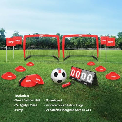 ESPN Soccer Stadium Experience for Kids Includes 2 Nets, Ball, and Youth Soccer Training Equipment, Ideal for Outdoor Games