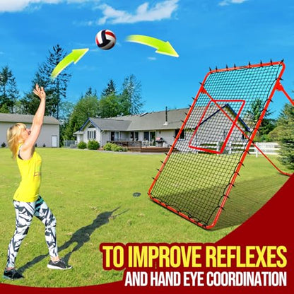 7x4FT Volleyball Rebounder Net,Angle Adjustable Volleyballs Training Equipment For Hitting,Blocking,Serving,Setting, Easy Setup Volleyball Rebound Net, Portable Volley ball Trainer For Kids and Adults
