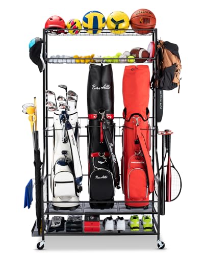 FHXZH Golf Bags Storage Garage Organizer - Stand for Single Golf Bags, Clubs, and Equipment Accessories with Wheels