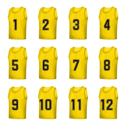 Set of 12 (1-12) Numbered Pinnies/Scrimmage Vest/Team Practice Jerseys for Children Youth Adult