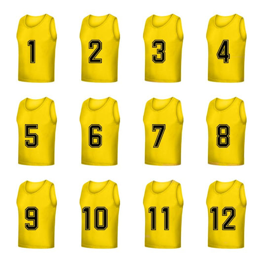 Set of 12 (1-12) Numbered Pinnies/Scrimmage Vest/Team Practice Jerseys for Children Youth Adult