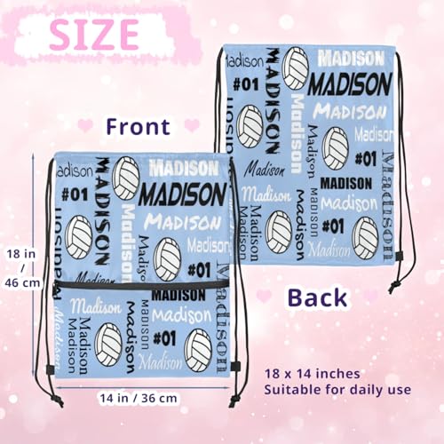 Custom Volleyball Style Drawstring Bag, Personalized Sports Ball Backpack Drawstring Sack Cinch Bags for Team Gift Party Favors, Sky Blue - color: Brown