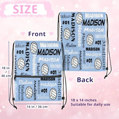 Custom Volleyball Style Drawstring Bag, Personalized Sports Ball Backpack Drawstring Sack Cinch Bags for Team Gift Party Favors, Sky Blue - color: Brown