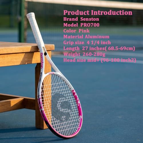 Senston 27 inch Tennis Racket for Adults 1 Pack Tennis Racket Set Tennis Overgrip, Vibration Damper - color: white pink