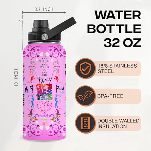 Gymnastics Water Bottle 32oz Gymnastics Stainless Steel Tumbler Gymnastics Insulated Bottles For Men Women Gymnastics Gifts For Gymnastics Lover Player Fan Coach - color: Gymnastics