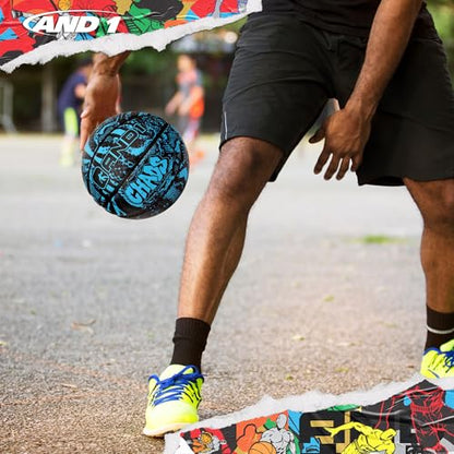 AND1 Chaos Basketball: Official Regulation (29.5 inches) Rubber - Deep Channel Construction Streetball, Made for Indoor Outdoor Basketball Games - color: Blue/Black Jungle