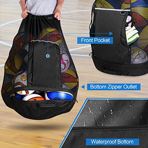 GOBUROS Extra Large Mesh Ball Bag, Basketball and Soccer Ball Bag with Drawstring System and Adjustable Shoulder Strap for Basketball, Soccer, Football, Volleyball, Rugby and Beach Sports, Black