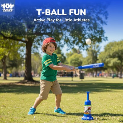 TOY Life Tball Set for Kids 3-5 & 5-8 - Toddler Baseball Tee and Bat Set with Ball Launcher & 6 Balls - Ideal Boy Toy Gift for Outdoor Play and Beginner Training - color: Blue