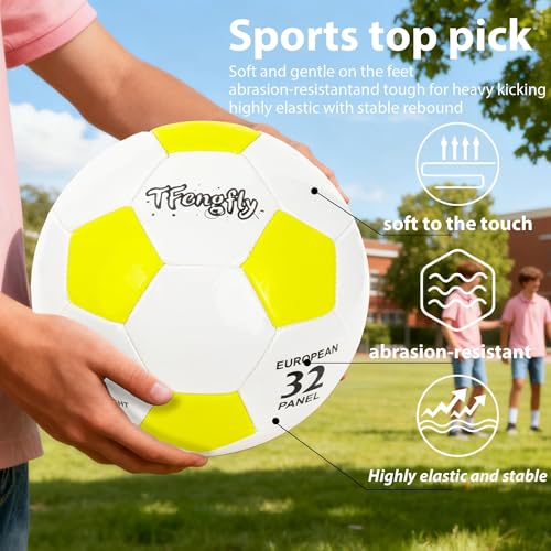Soccer Ball Size 3 with Pump Needle, Size 3 Trainning Classic White Black Thicker PU Tight Weaved Suitable for Youth Boy League Game Trainning - color: White+Yellow