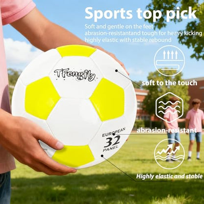 Soccer Ball Size 3 with Pump Needle, Size 3 Trainning Classic White Black Thicker PU Tight Weaved Suitable for Youth Boy League Game Trainning - color: White+Yellow