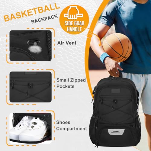 Goloni Soccer Backpack,Basketball Backpack with Ball Compartment & Shoe Compartment,Backpack for Basketball,Soccer - color: Black