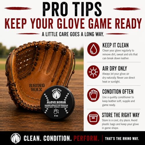 Rhino Wax - Baseball Glove Scrub Kit - Deep Cleans Base Ball or Softball Gloves with Powerful Scrubbing Formula - Kit Includes Scrub, Brush, and Microfiber Cloth in a Convenient Canvas Bag - USA Made - size: Scrub Tin (Only)