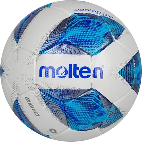 Molten Vantaggio 2810 Football | Superior Training Practice Ball | Durable Textured PU Leather | Hi-Vis Blue Flame Design | Sizes 4 & 5