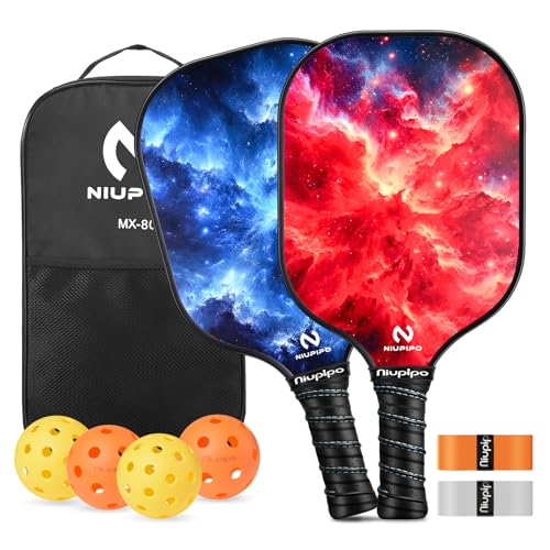 niupipo Pickleball Paddles Set of 2 or 4, USAPA Approved Fiberglass Pickleball Paddle Set with Balls and Bag, Polypropylene Honeycomb Core, Lightweight Pickleball Paddles for Beginners Men Women - color: Blue-Red
