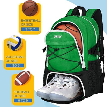 DAFISKY Basketball Backpack, Basketball Bag with Ball Holder Shoes Compartment, Sports Equipment Bag for Soccer Ball, Volleyball - color: Green
