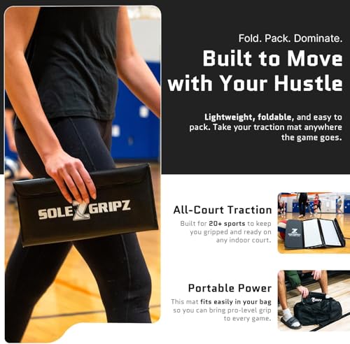 Portable Basketball & Volleyball Sticky Mat by Sola Athletics– Foldable, Reusable, Non-Slip Traction Board for Court Shoe Grip – Perfect for Hardwood Floors –60 Sticky Sheets