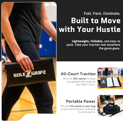 Portable Basketball & Volleyball Sticky Mat by Sola Athletics– Foldable, Reusable, Non-Slip Traction Board for Court Shoe Grip – Perfect for Hardwood Floors –60 Sticky Sheets