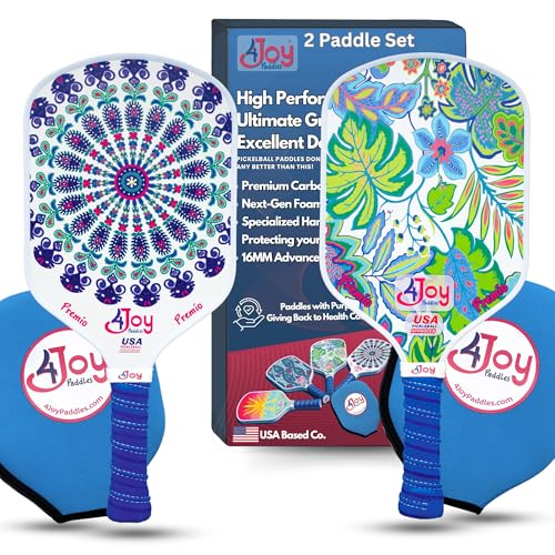 4Joy Pickleball Paddle Premio Series - Thermoformed Premium T700 Carbon Fiber Pickleball Paddless - Professional Pickleball Rackets for Women & Men - 16mm Honeycomb Core - USAP Approved - style: Union Pack: Fitz & Palm