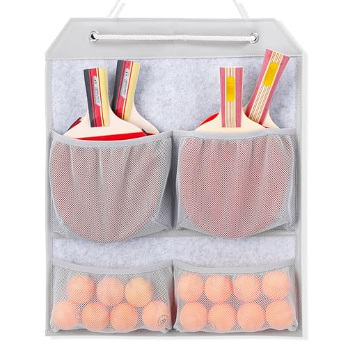 VISEMAN Ping Pong Storage Rack, Table Tennis Racket Holder Wall Mount Organizer for 4 Paddles and Balls