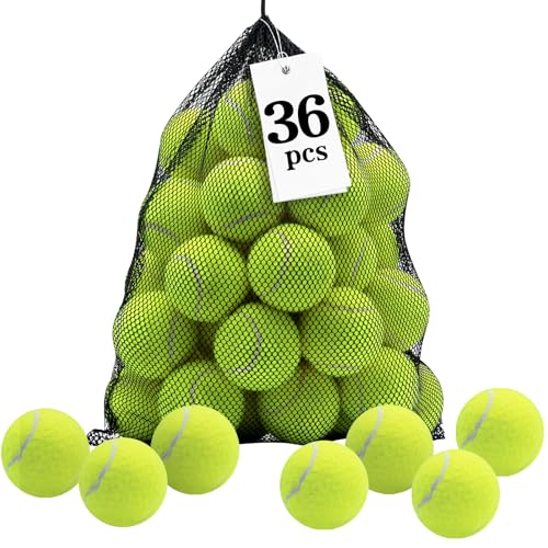 Swingers Tennis Balls,Training Exercise Balls for Pet Dog, High Elasticity Practice Tennis Balls for Beginner, with Mesh Carry Bag Easy to Transport - color: Yellow, size: 36 PACK
