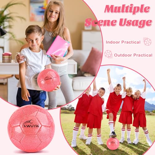 Size 3 4 5 Glitter Pink Gold Purple Soccer Ball with Pump Youth Toddler Soccer Ball for Kids Aged 4-6 6-8 8-12 Training Ball for Teens Boys Girls