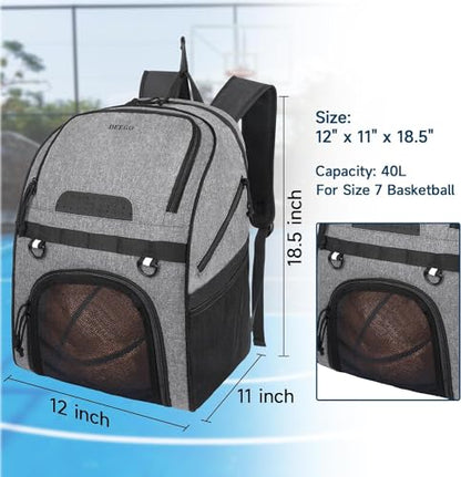 DEEGO Basketball Backpack 40L Large Capacity Sports Bag with Separate Ball&Shoes Compartment,Basketball Accessories Bags Fit Soccer,volleyball,Gifts For Men Using in Sports, Gym, Travel