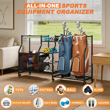 Ultrawall Golf Bag Storage Rack Organizer, Golf Bag Holder Stand for Garage, Golf Equipment Rack - size: 63.5in-Holds 2 Golf Bags & Ball