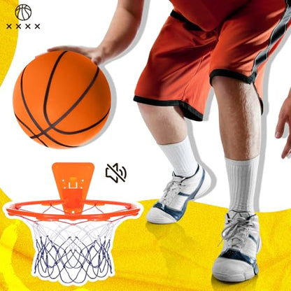 Silipull Size 7 (29.5") Silent Basketball and Hoop Set – Noiseless Airless Foam Basketball for Quiet Indoor Dribbling & Training, Realistic Feel with High Bounce, Ideal for Teens Adults(Orange)