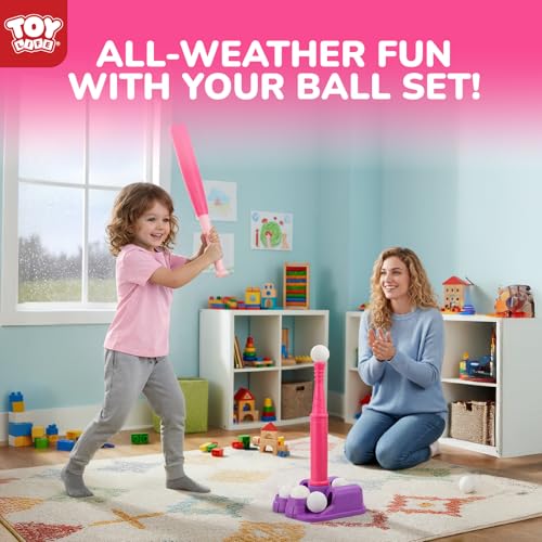TOY Life T Ball Set for Kids 3-5 5-8, Toddler Baseball Set for Girls, T Ball Stand Sets, Tball Bating Tee Outdoor Indoor Toys for Toddler Girls - style: Tee, Bat & 6 Balls