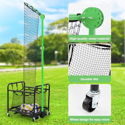 Soulchen Volleyball Setter Training Equipment Volleyball Practice Net with Portable Cart with Wheels 2 Target Hoop Size 5 Angle and Adjustable Height Ball Collection Bag for Indoors and Outdoors