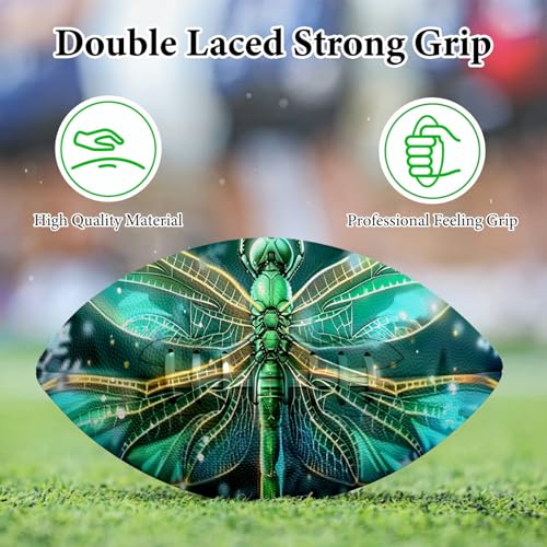 American Football, Official Size 11.9 x 7.3 Inch, Premium Composite Leather High-Grip Ball with Pro-Style Lacing, Unique Prints for Training, Games & Gifts - color: Green Art Butterfly