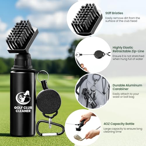 Golf Club Brush Cleaner with Golf Groove Sharpener Tool, 3 Replacement Brush Heads, 2 Retractable Clip，Golf Bag Golf Accessories for Men, Golf Gifts, Golf Ball Cleaner, Golf Cleaning Kit, Golf Stuff