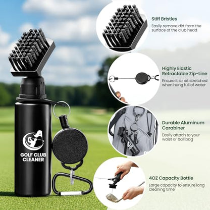 Golf Club Brush Cleaner with Golf Groove Sharpener Tool, 3 Replacement Brush Heads, 2 Retractable Clip，Golf Bag Golf Accessories for Men, Golf Gifts, Golf Ball Cleaner, Golf Cleaning Kit, Golf Stuff