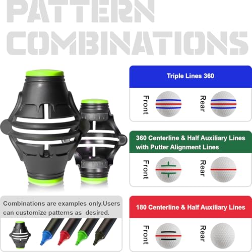 1 Pack 360° Triple Line Golf Ball Marker，Golf Ball Line Marker Tool，Golf Ball Marker Stencil，Alignment Ball Marker，Golf Accessories - color: 1 Pack 360° Triple Line Golf Ball Marker（Black&Green）