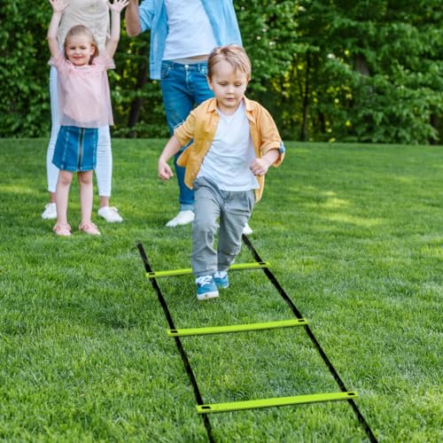 GHB Pro Agility Ladder 2 Pack Agility Training Ladder Speed 12 Rung 20ft with Carrying Bag (Yellow and Green)